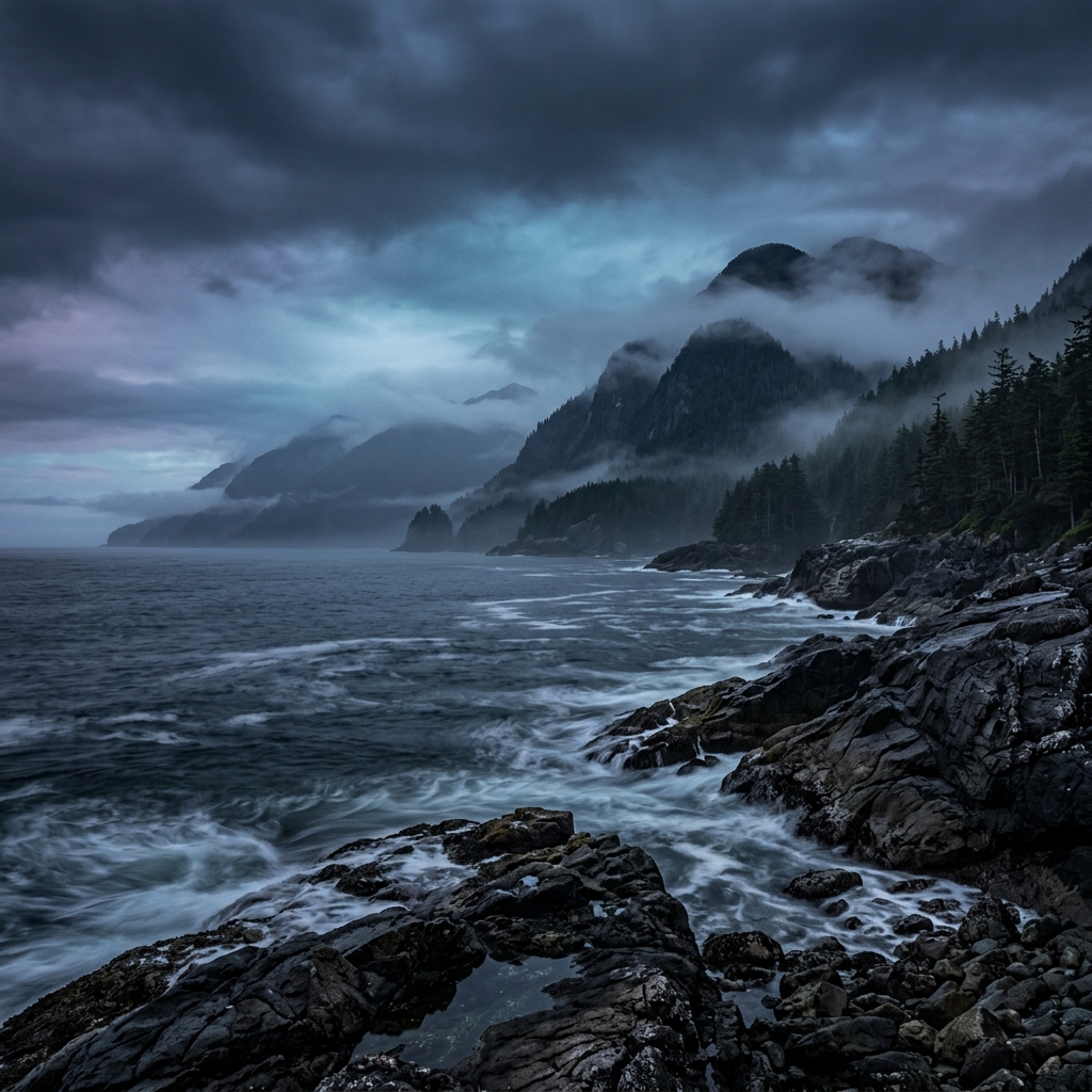 West Coast Canada (BC) Coastal Scene at Twilight